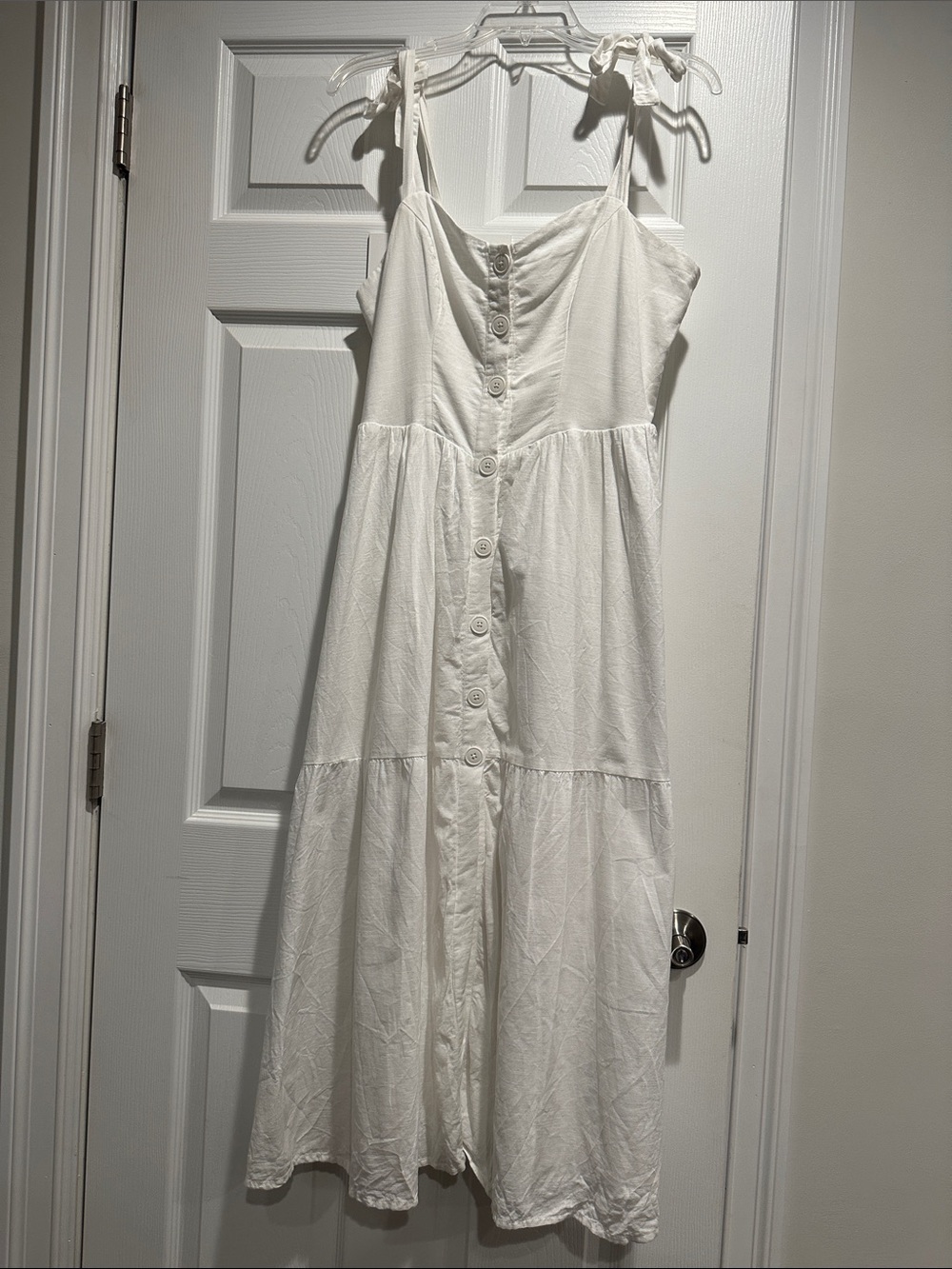 Urban Outfitters White Tiered Button-Front Midi Dress